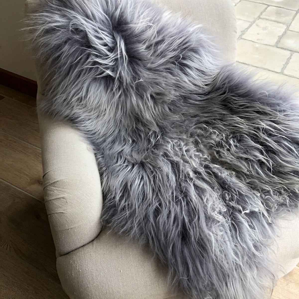 Icelandic Sheepskin Rug Cool Grey Long Fur Throw