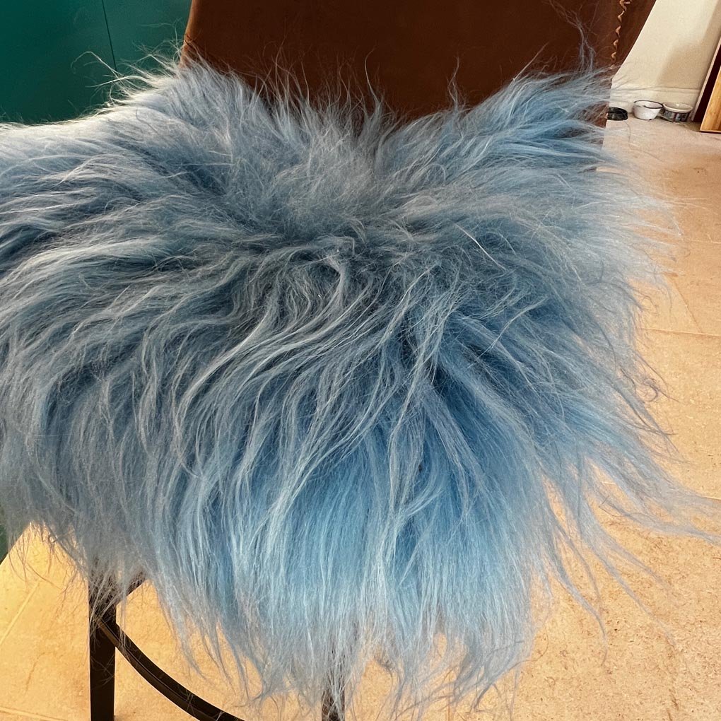 Icelandic Sheepskin Square Seat Cover | Duck Egg Blue Long 37cm