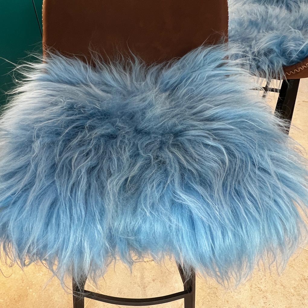Icelandic Sheepskin Square Seat Cover | Duck Egg Blue Long 37cm