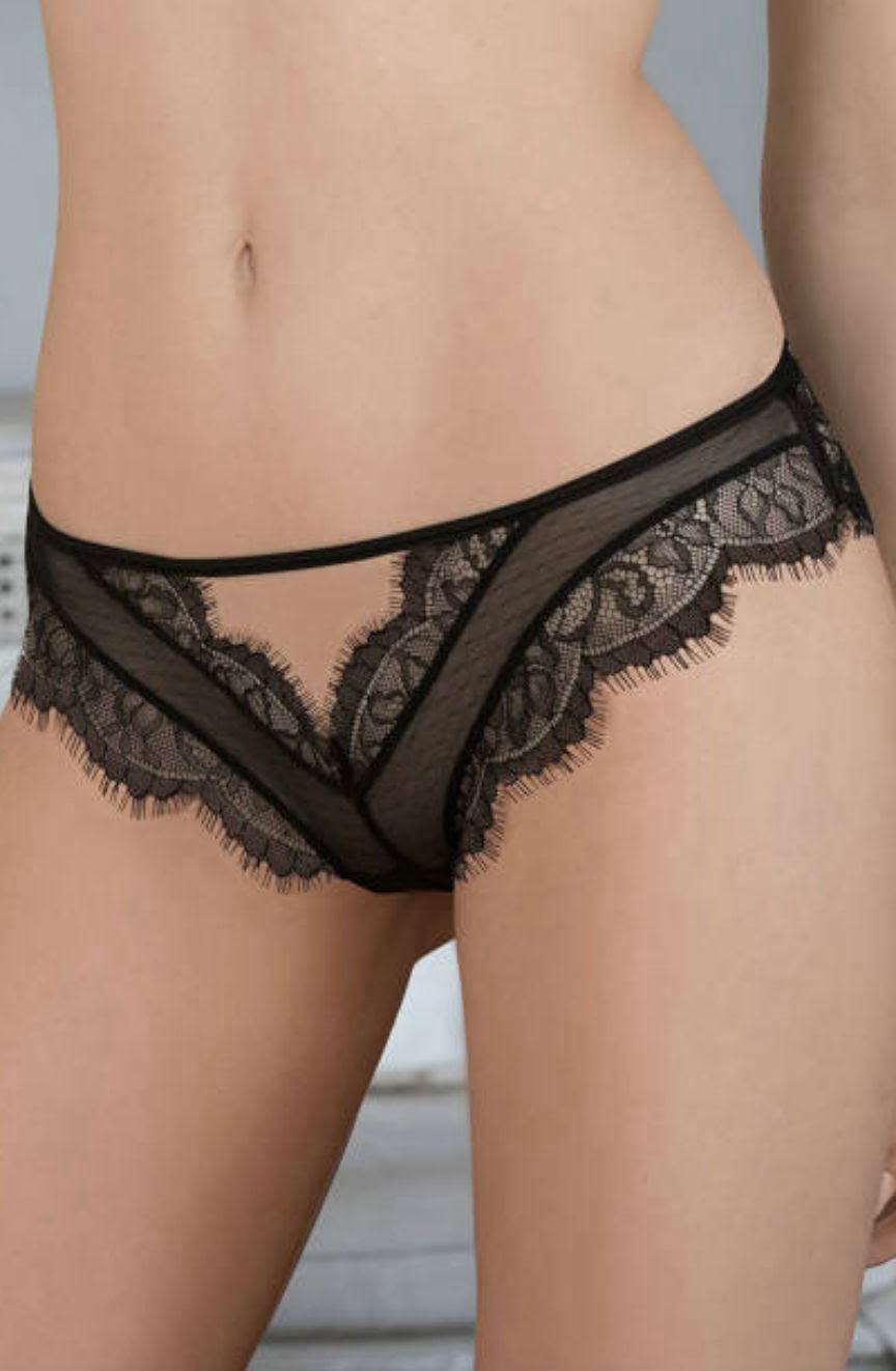 Roza Idrisa Black Eyelash Lace Thong