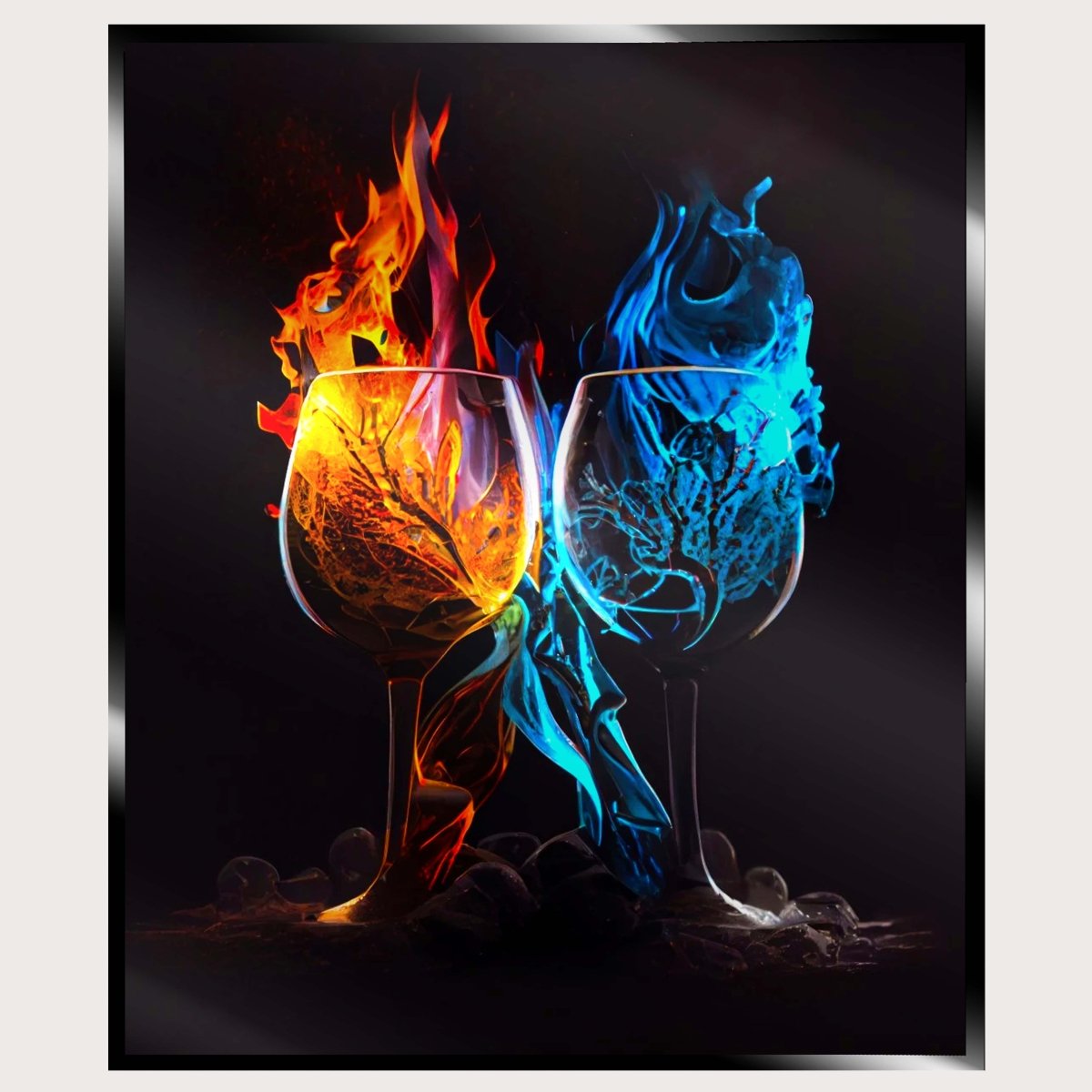 Illuminated Wall Art - Fire and Ice Wine Glasses
