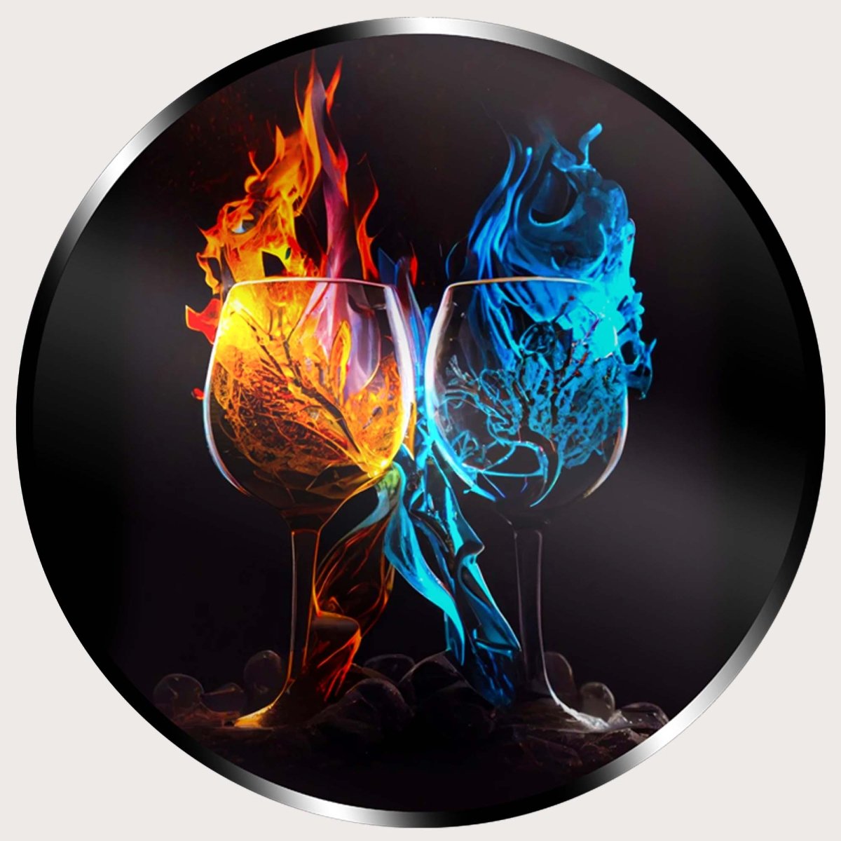 Illuminated Wall Art - Fire and Ice Wine Glasses