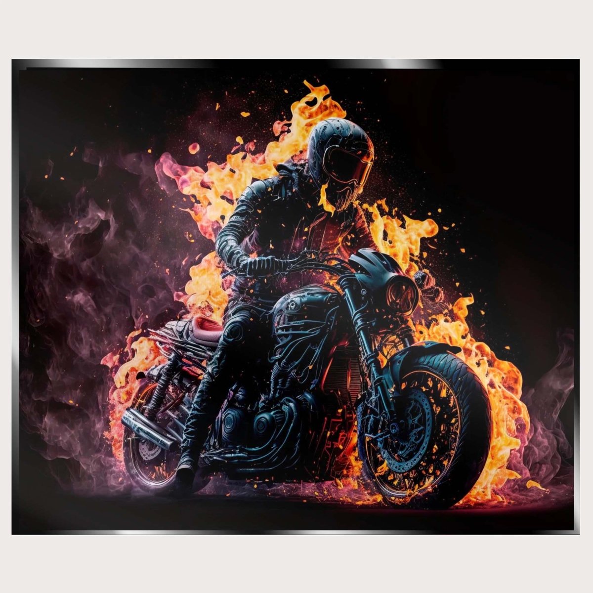 Illuminated Wall Art - Flaming Motorbiker