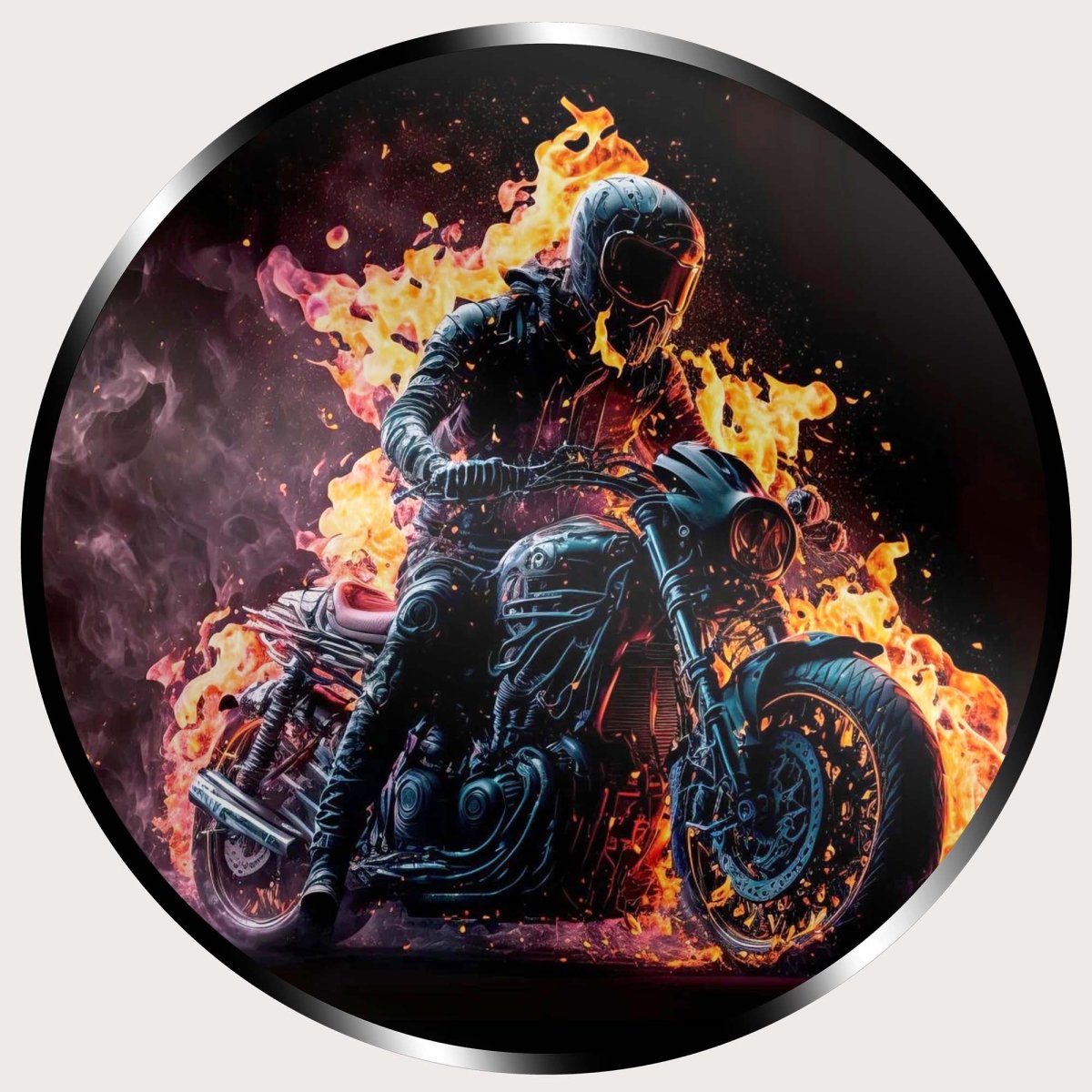 Illuminated Wall Art - Flaming Motorbiker