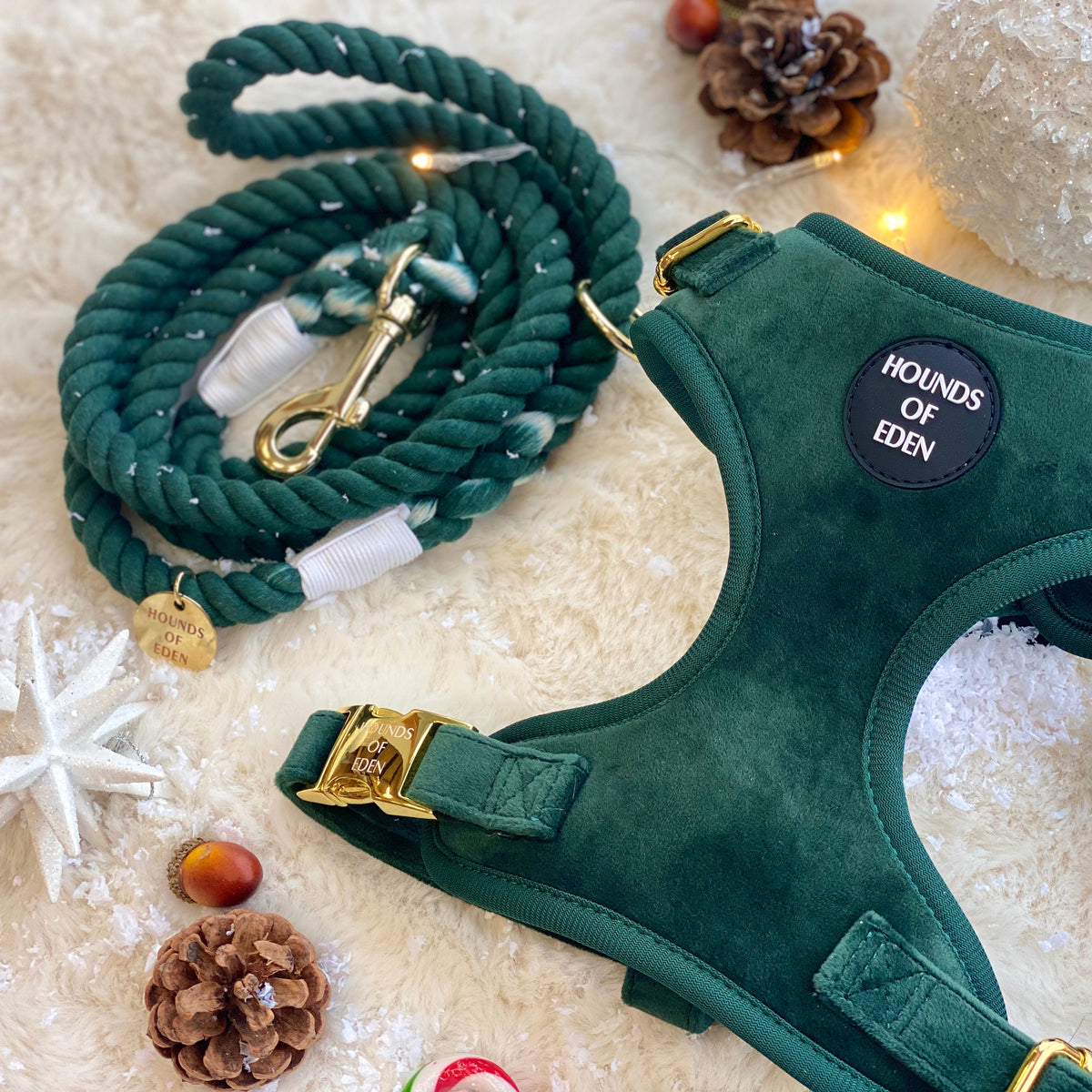 Olive Green Velvet Dog Harness