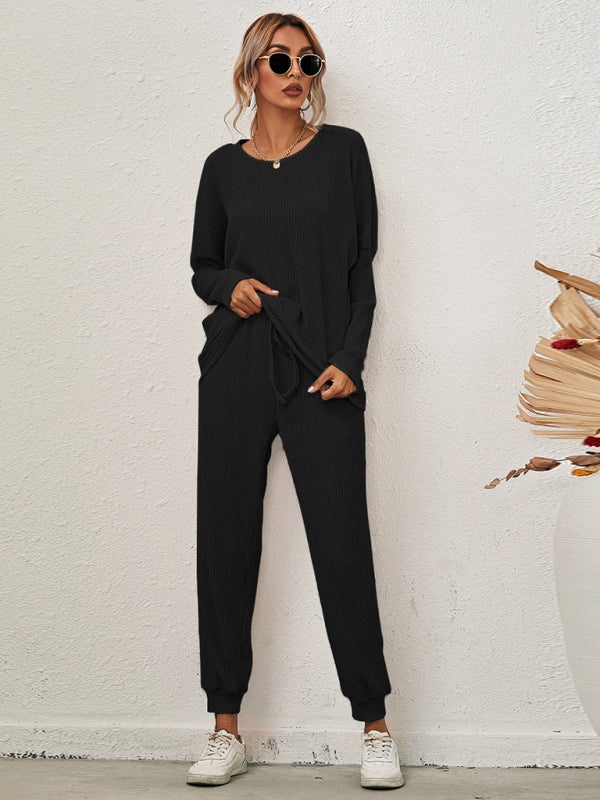 Women's Long-Sleeved Loose Loungewear Set Black