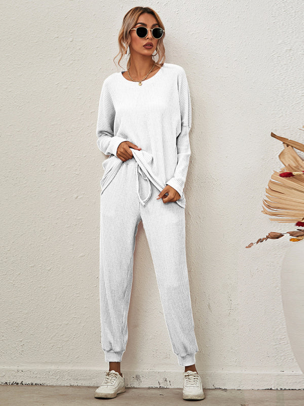 Women's Long-Sleeved Loose Loungewear Set Raw white off white