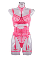 Women's Sexy Lace Split Lingerie Set Rose