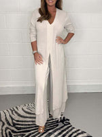 Women's Slit Long Jacket & Trousers Suit - Vibrant Casual Co-ord Comfort Cream