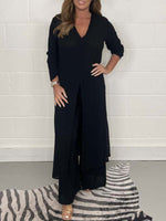 Women's Slit Long Jacket & Trousers Suit - Vibrant Casual Co-ord Comfort Black