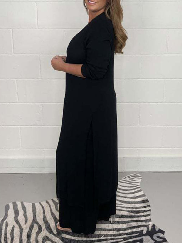 Women's Slit Long Jacket & Trousers Suit - Vibrant Casual Co-ord Comfort