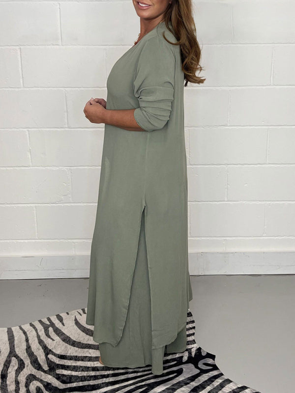 Women's Slit Long Jacket & Trousers Suit - Vibrant Casual Co-ord Comfort