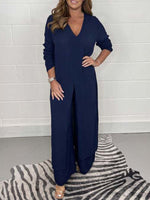 Women's Slit Long Jacket & Trousers Suit - Vibrant Casual Co-ord Comfort Dark Blue
