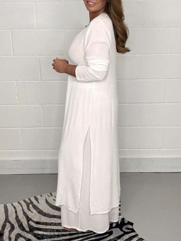 Women's Slit Long Jacket & Trousers Suit - Vibrant Casual Co-ord Comfort