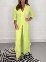 Women's Slit Long Jacket & Trousers Suit - Vibrant Casual Co-ord Comfort Yellow