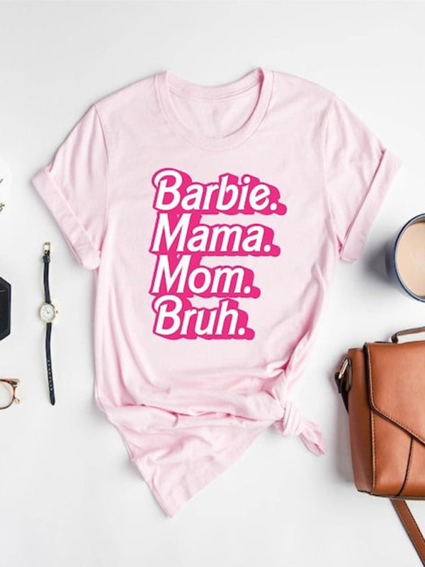 Women's Barbie Heart Graphic Tee - Pink, Black, or White Casual Chic Pattern3