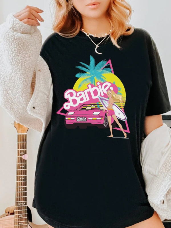 Women's Barbie Heart Graphic Tee - Pink, Black, or White Casual Chic Pattern5
