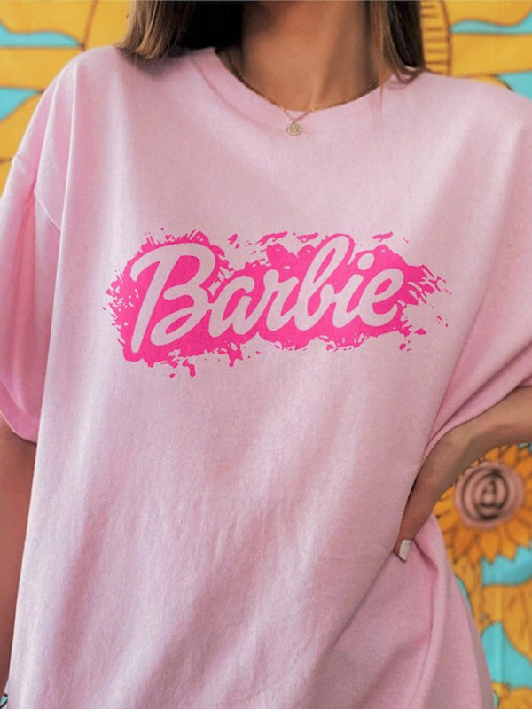 Women's Barbie Heart Graphic Tee - Pink, Black, or White Casual Chic Pattern8