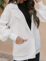 Women's Suit Collar Long Sleeve Knitted Cardigan Jacket