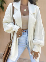 Women's Suit Collar Long Sleeve Knitted Cardigan Jacket White