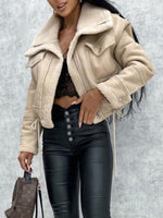 Women's Faux Lamb Wool Zipper Motorcycle Style Short Jacket