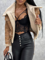 Women's Faux Lamb Wool Zipper Motorcycle Style Short Jacket