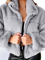 Women's Casual Zipper Cardigan Plush Warm Jacket Grey