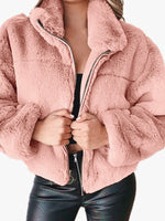 Women's Casual Zipper Cardigan Plush Warm Jacket Pink