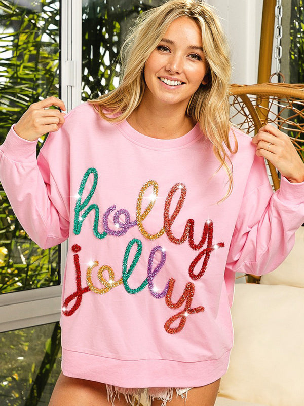 Women's Holly Jolly Christmas Sweatshirt in Pink or White