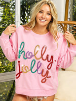 Women's Holly Jolly Christmas Sweatshirt in Pink or White
