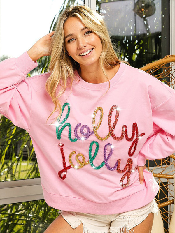 Women's Holly Jolly Christmas Sweatshirt in Pink or White
