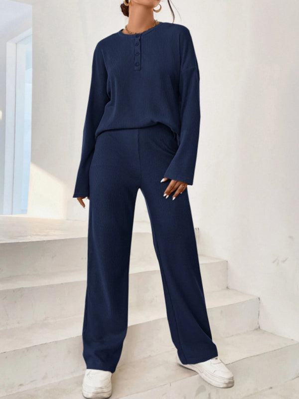 Casual Round Neck Knit Two-Piece Loungewear Set