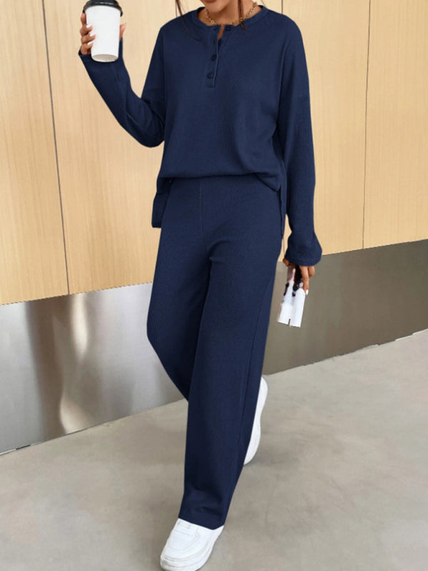 Casual Round Neck Knit Two-Piece Loungewear Set