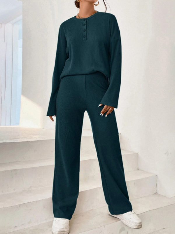 Casual Round Neck Knit Two-Piece Loungewear Set