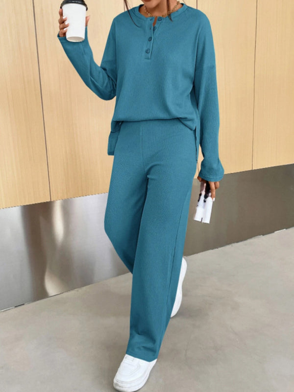 Casual Round Neck Knit Two-Piece Loungewear Set