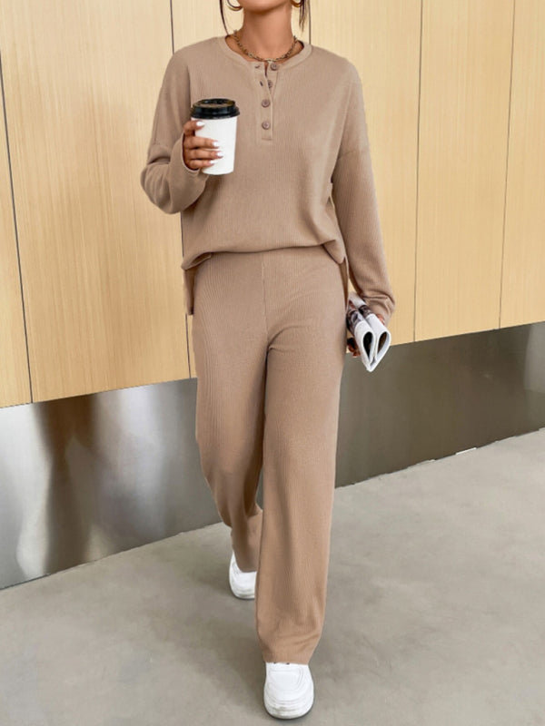 Casual Round Neck Knit Two-Piece Loungewear Set