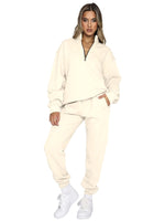 Women's Stand-Up Collar Zipper Sweatshirt & Trousers Loungewear Set - Vibrant Solid Color Comfort