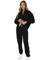 Women's Stand-Up Collar Zipper Sweatshirt & Trousers Loungewear Set - Vibrant Solid Color Comfort