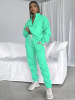 Women's Stand-Up Collar Zipper Sweatshirt & Trousers Loungewear Set - Vibrant Solid Color Comfort
