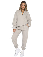 Women's Stand-Up Collar Zipper Sweatshirt & Trousers Loungewear Set - Vibrant Solid Color Comfort