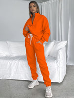 Women's Stand-Up Collar Zipper Sweatshirt & Trousers Loungewear Set - Vibrant Solid Color Comfort