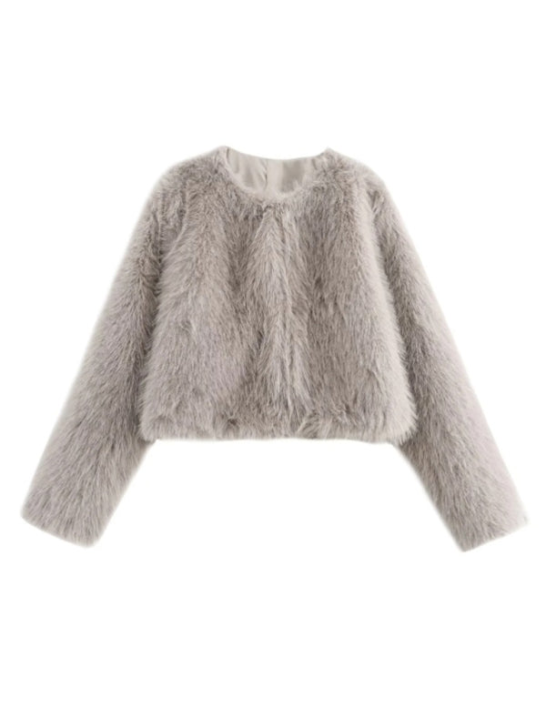 Women's Faux Fur Cropped Jacket Cracker khaki