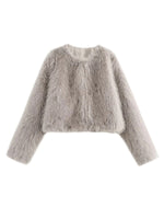Women's Faux Fur Cropped Jacket Cracker khaki