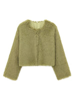 Women's Faux Fur Cropped Jacket Pale green