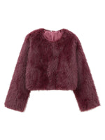 Women's Faux Fur Cropped Jacket Wine Red