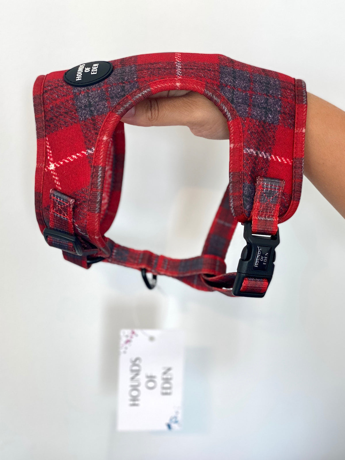 'Sammi' - Red & Grey Check Dog Harness