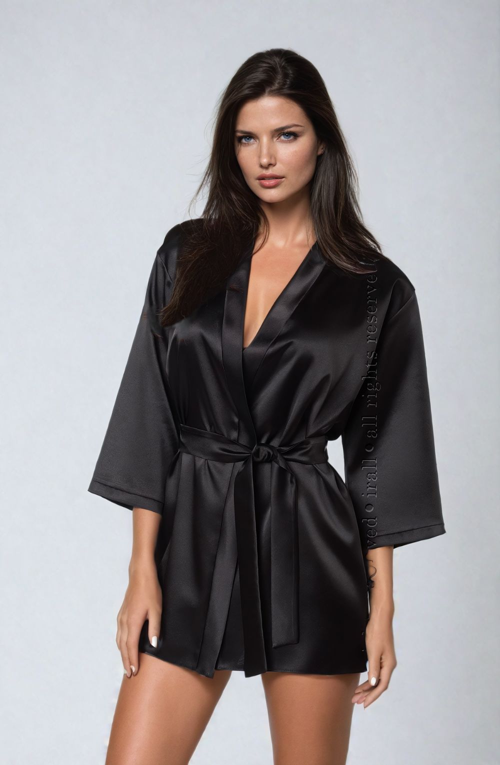 Irall Cleopatra Satin Chiffon Dressing Gown Black