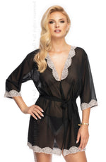 Irall Erotic Lalita Chiffon Lace Dressing Gown Black / White
