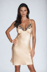 Irall Mallory II Satin Nightdress Champagne with Black Lace