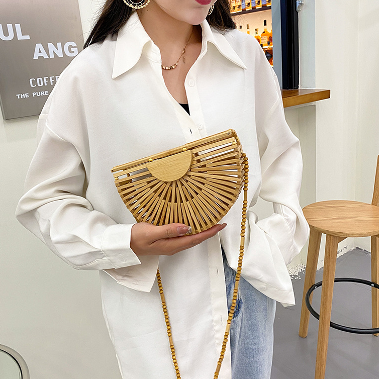 Isabella Bamboo Woven Handbag Holiday Vacation Bag Large